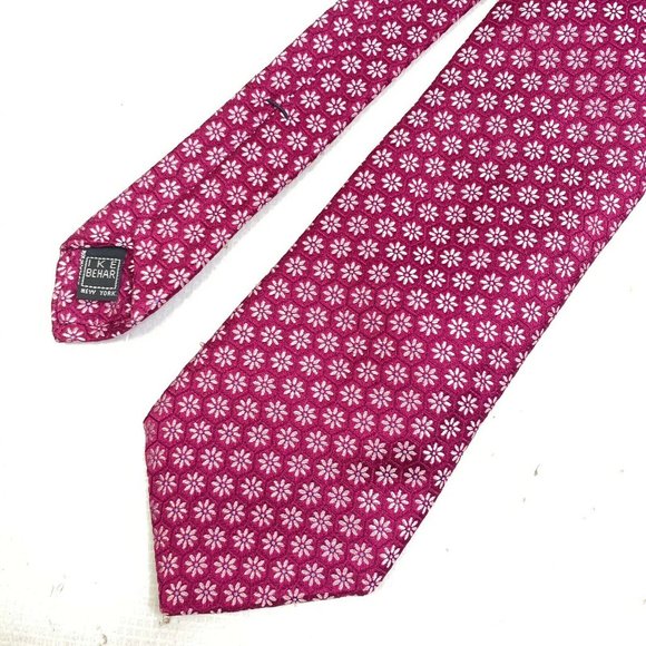 IKE BEHAR Macclesfield Tie Floral Fuschia Silk - Picture 2 of 3